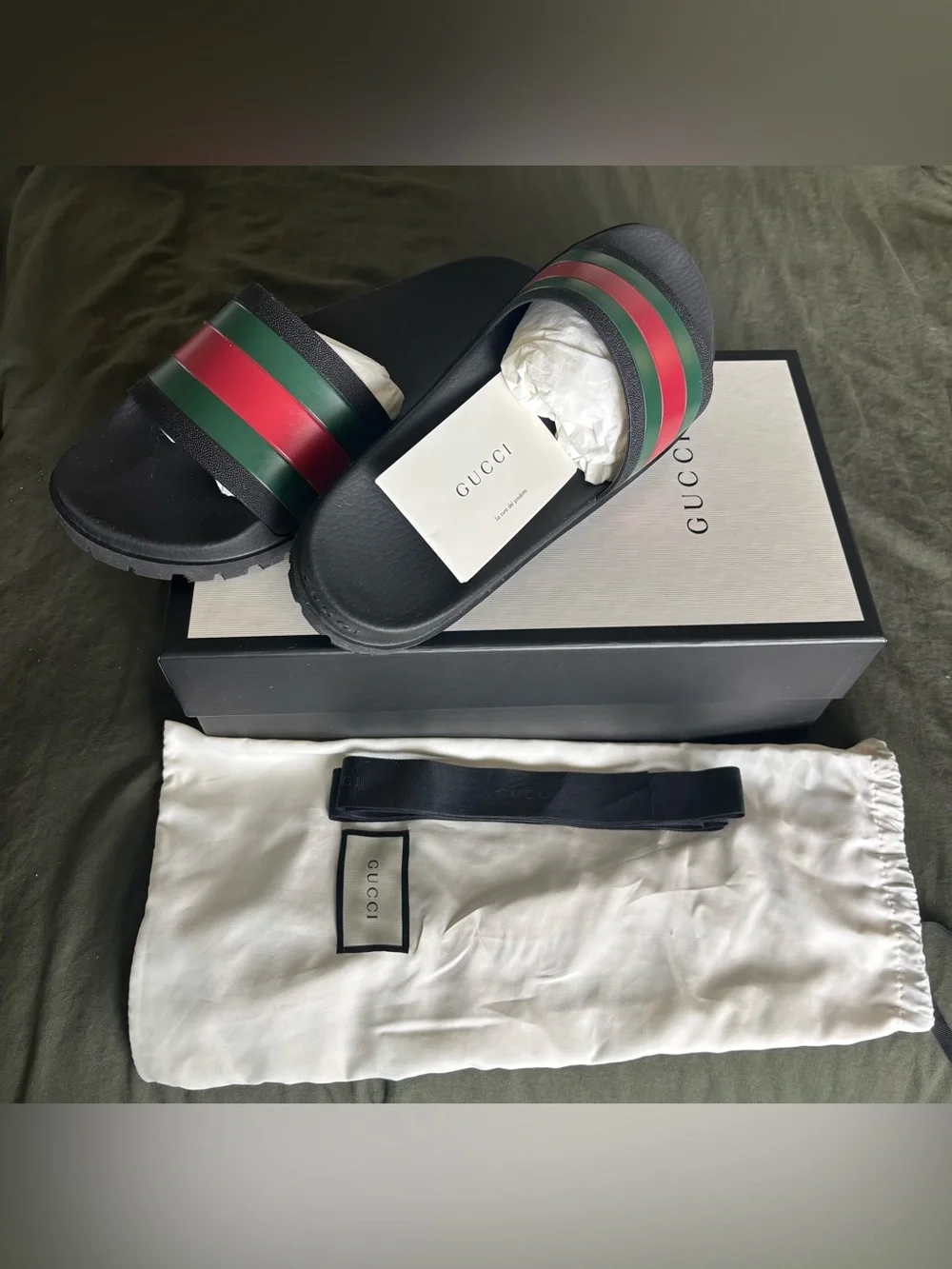 Authentic Gucci Pursuit Web Slides Black Men’s Size Size: 11